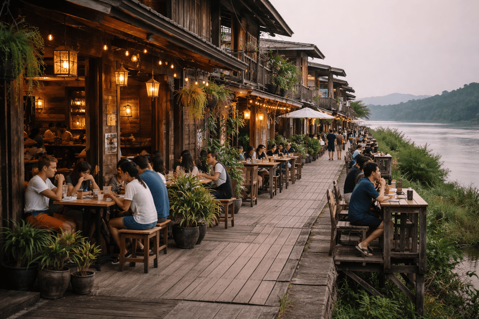Cafes in Chiang Khan West (Sing Buri) — Riverside Coffee Strip banner