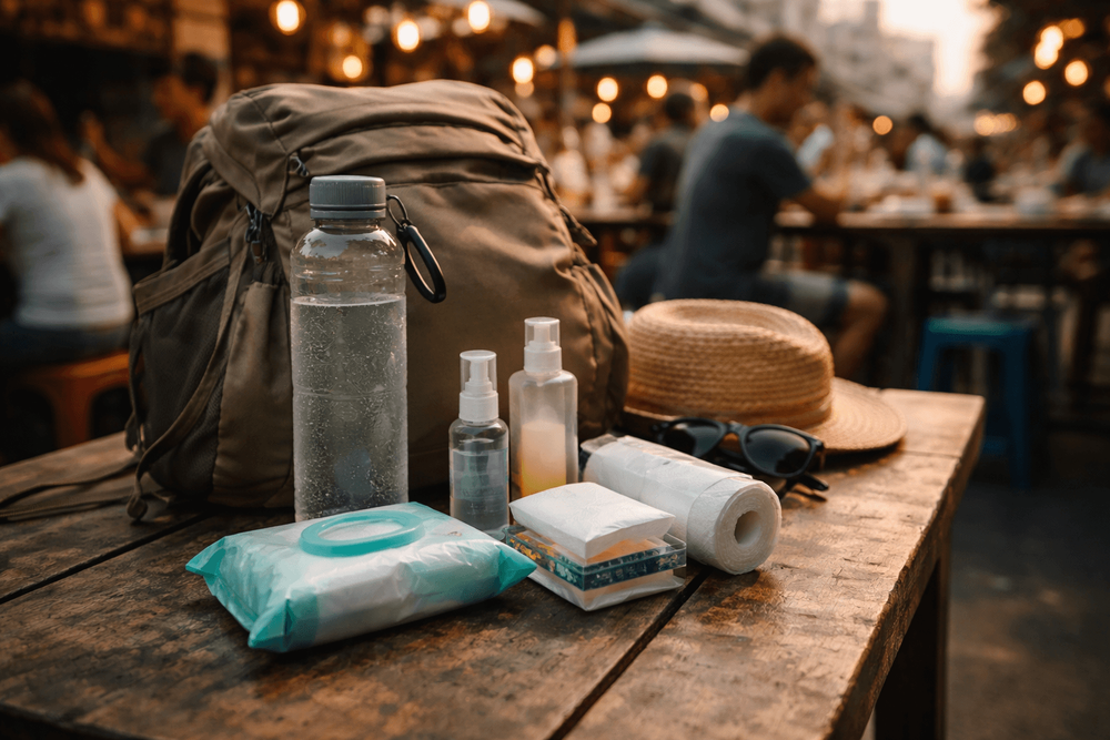 Backpacker Packing List for Thailand’s Bangkok Street Food Trip: Napkins, Wet Wipes, Water Bottle, and Small Comforts