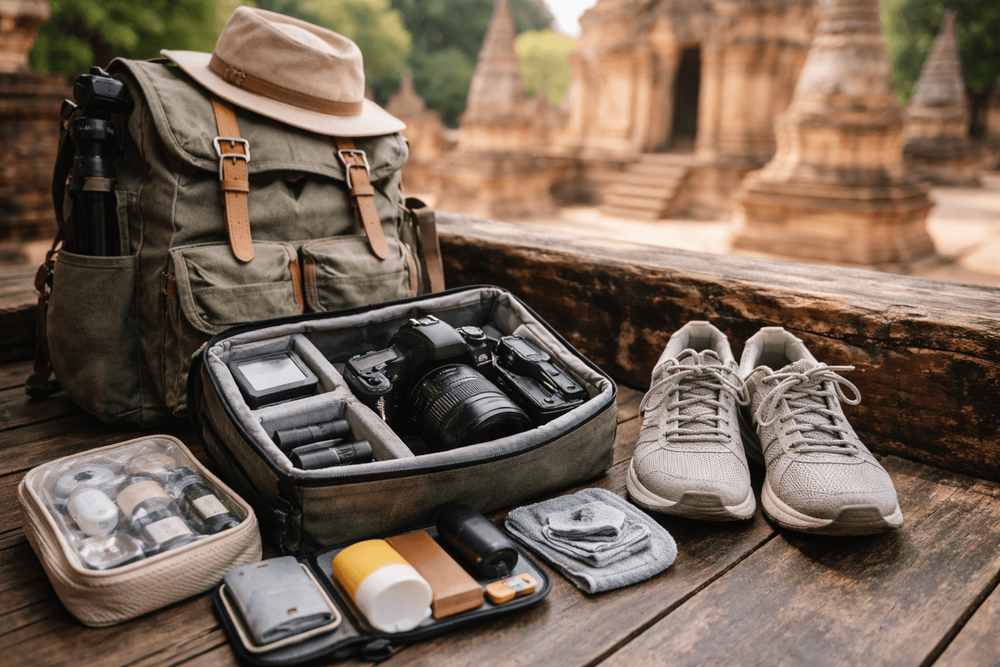 Backpacker Packing List for Thailand’s Temple Photo Days: Camera Protection, Shoes, and Small-Item Organization
