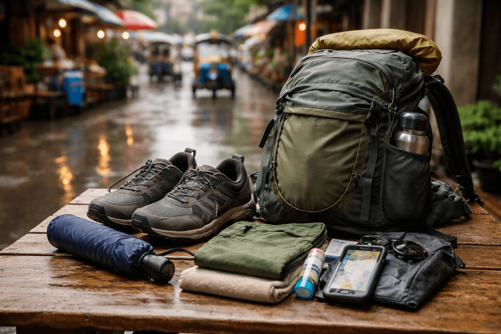 Backpacker Packing List for Thailand’s Wet-Season City Walks: Umbrella, Shoes, and Quick-Dry Day Gear