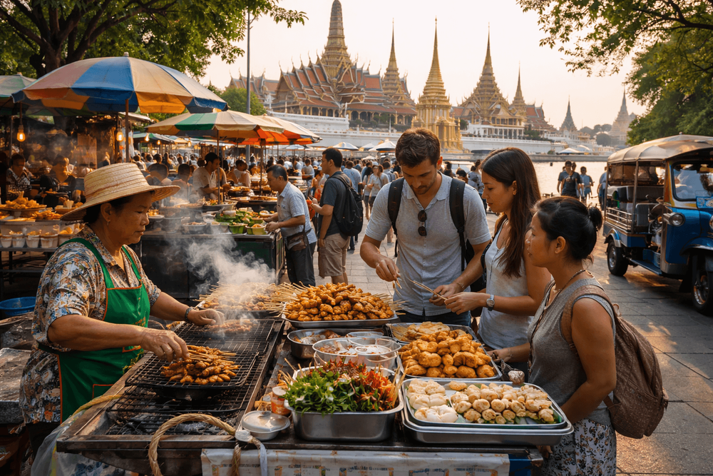Bangkok Street Food at Tourist Landmarks: What to Eat Near the Grand Palace, Wat Pho, and Along the River