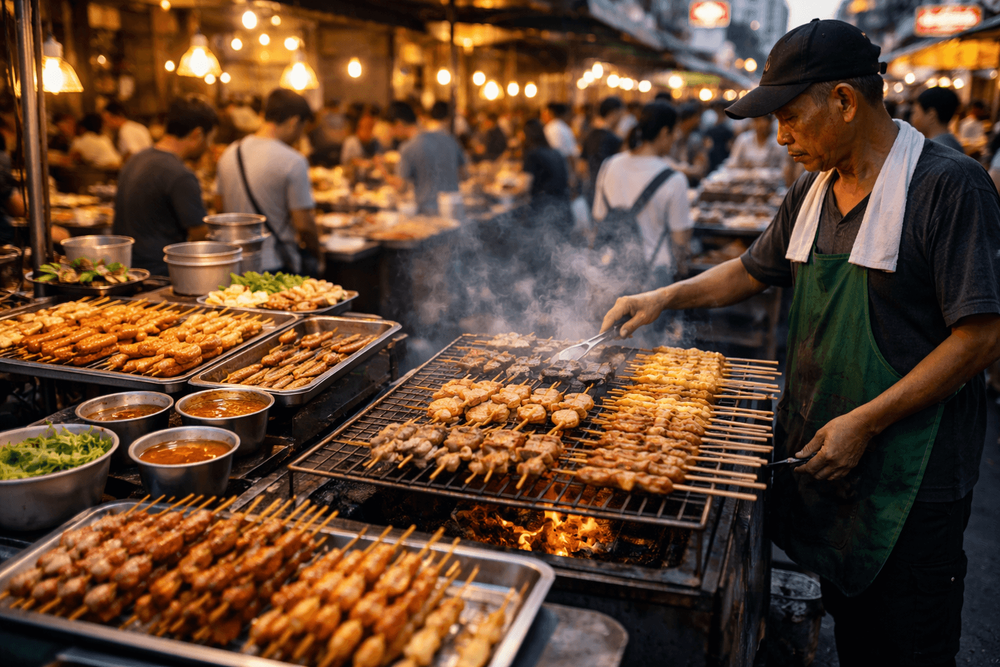 Bangkok Street Food Guide to Must-Try Grilled Skewers, Satay, and Meat-on-a-Stick Stalls