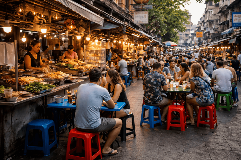 Bangkok Street Food with Seating Near Khao San Road: Easy Places to Sit, Cool Off, and Eat