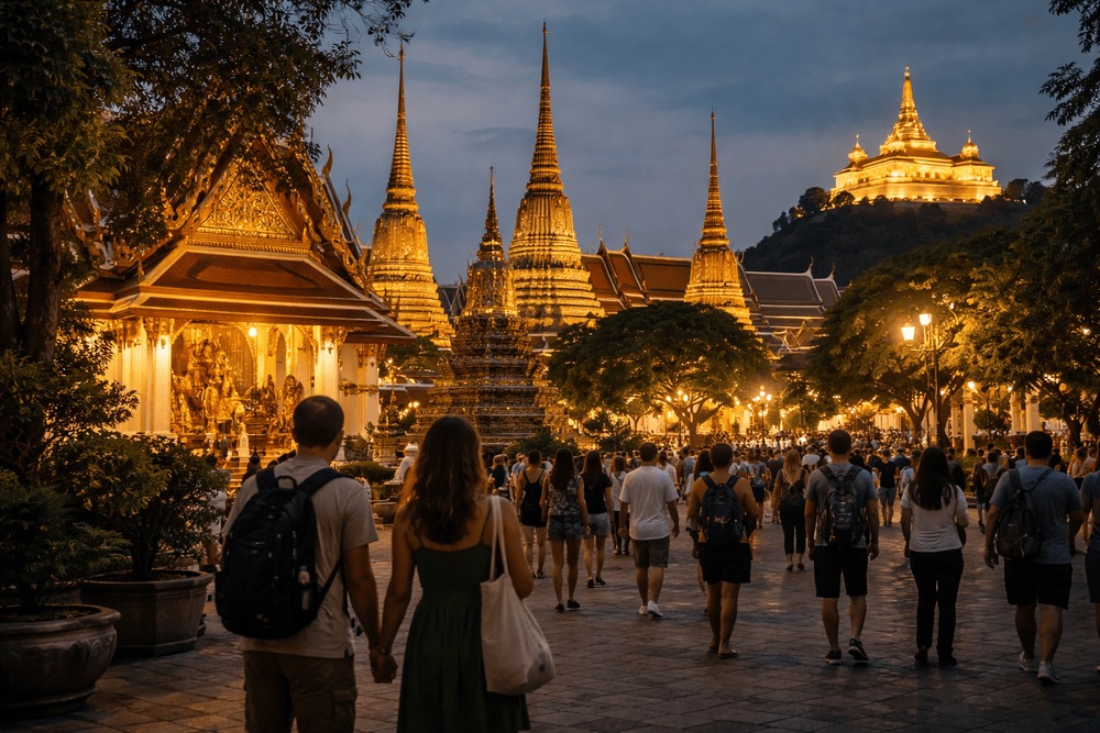 Bangkok Temple Run After Dark: Evening Visits to Wat Pho, the Grand Palace Area, and Golden Mount from Khao San Road