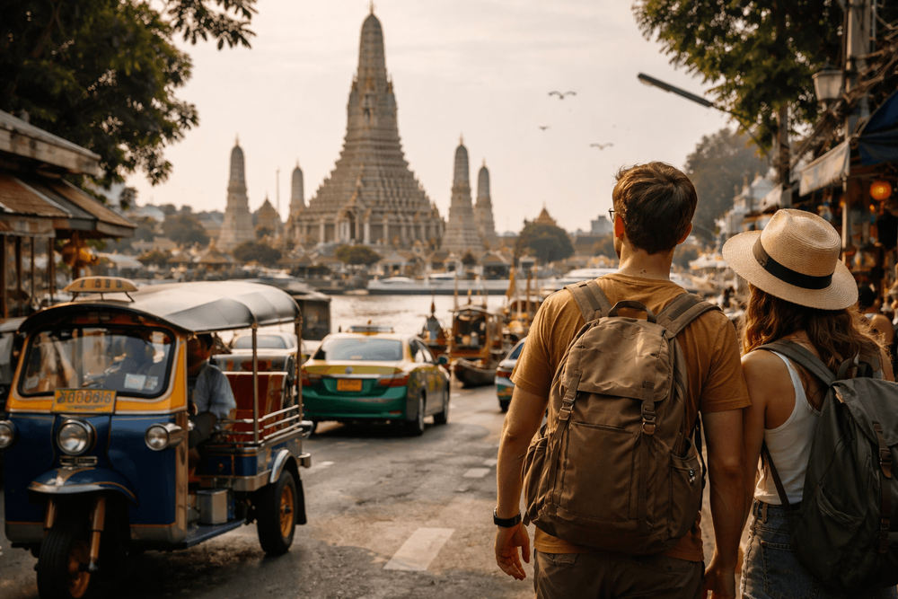 Bangkok Temple Run with a Short Transfer Budget: Tuk-Tuk, Taxi, Boat, or Walking from Khao San Road