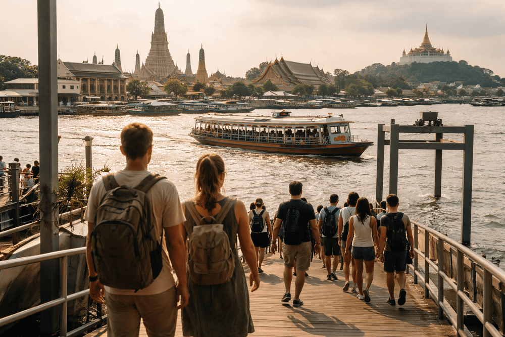 Bangkok Temple Run with Ferry and Walking Focus: A Scenic Old City Route to Wat Pho, the Grand Palace, and Golden Mount from Khao San Road