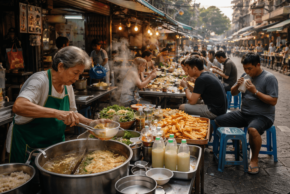 Best Morning Street Food in Bangkok: Breakfast Noodles, Congee, and Fresh Soy Milk Near Khao San Road