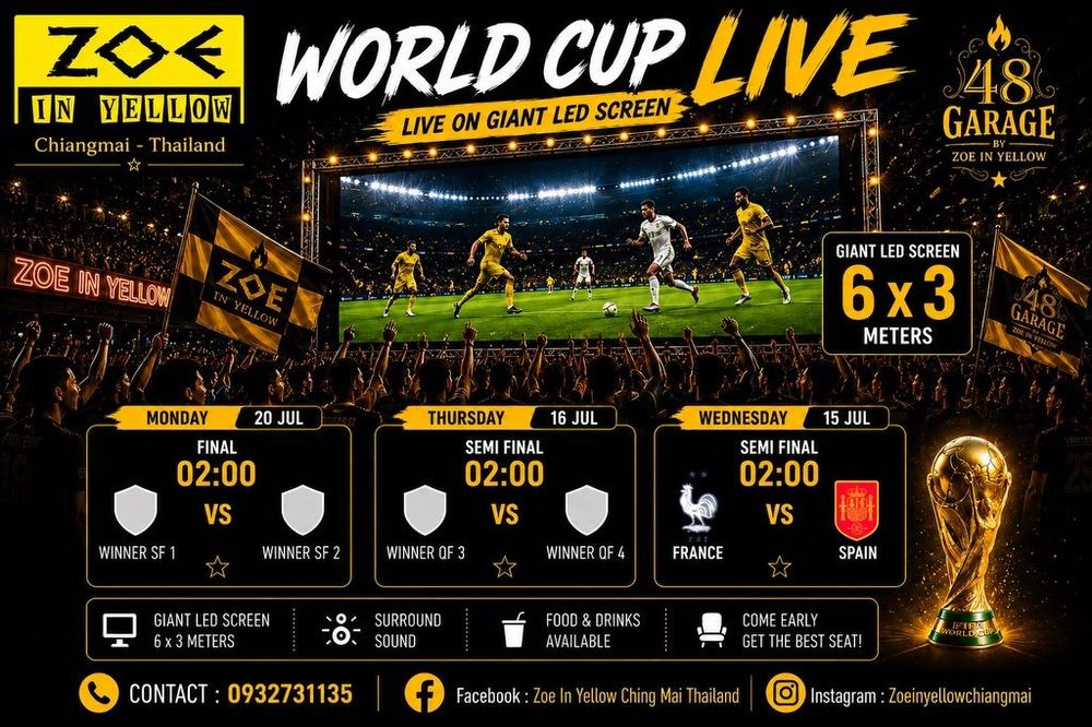 World Cup 2026 Live at Zoe in Yellow: Semi Final France vs Spain (Live Screening)