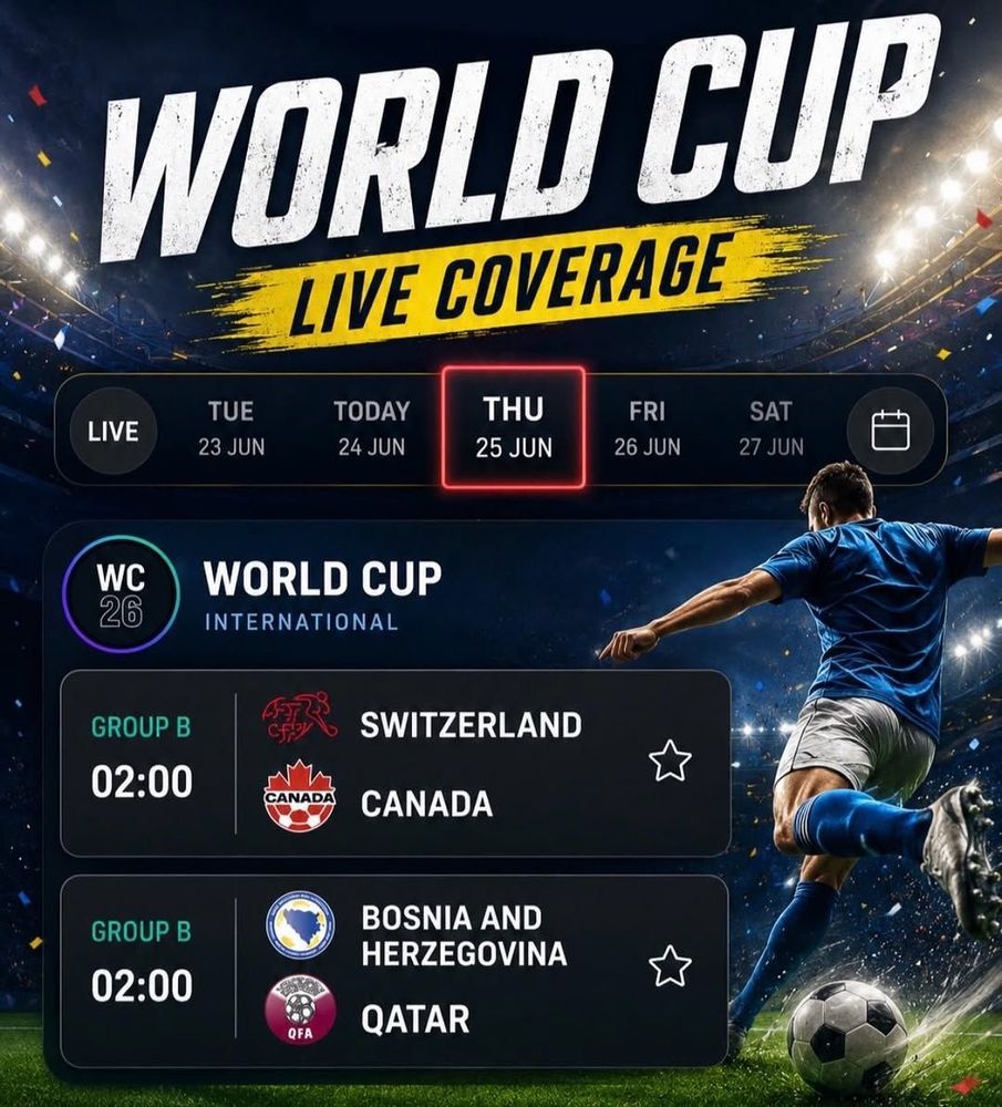 World Cup 2026 Live Screening: Switzerland vs Canada; Bosnia and Herzegovina vs Qatar