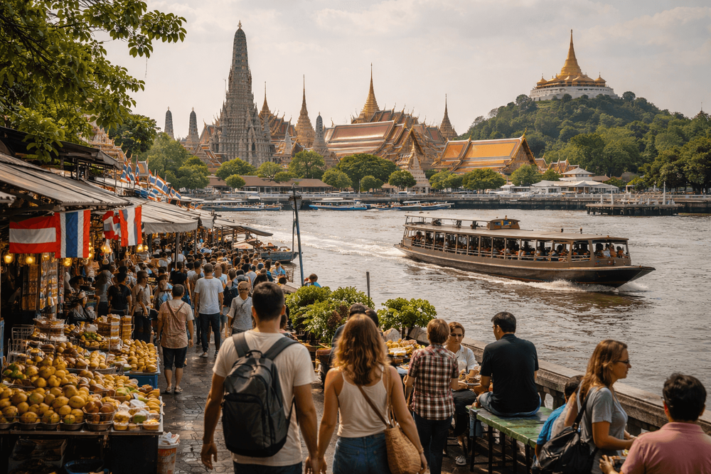 Wat Pho, Grand Palace, and Golden Mount: A Temple Day Route with Market and Ferry Stops from Khao San Road