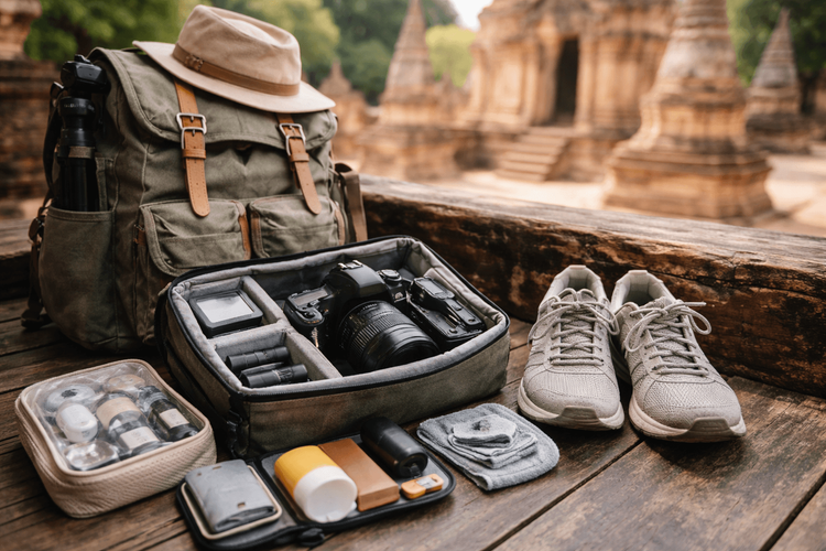 Backpacker Packing List for Thailand’s Temple Photo Days: Camera Protection, Shoes, and Small-Item Organization