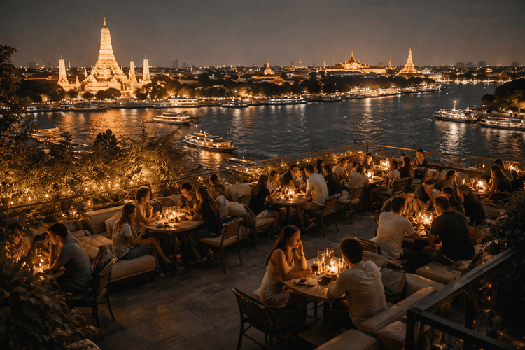 Bangkok Rooftop Bars on the Chao Phraya Near Old Town You Can Reach from Khao San Road at Night