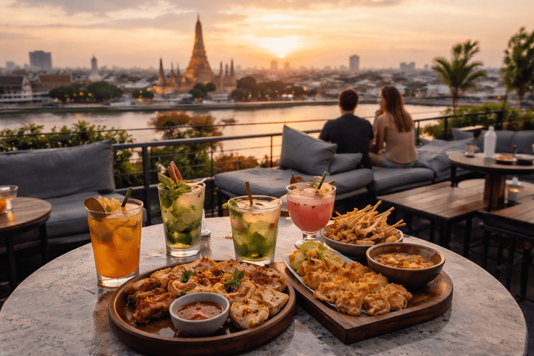 Bangkok Rooftop Bars with Happy Hour Snacks and Easy Order Cocktails from Khao San Road
