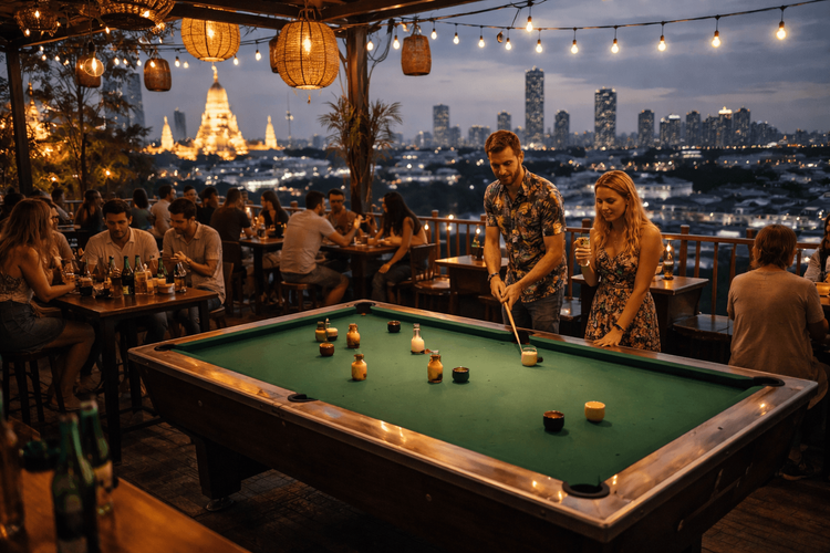 Bangkok Rooftop Bars with Pool Tables and Casual Game-Night Energy from Khao San Road