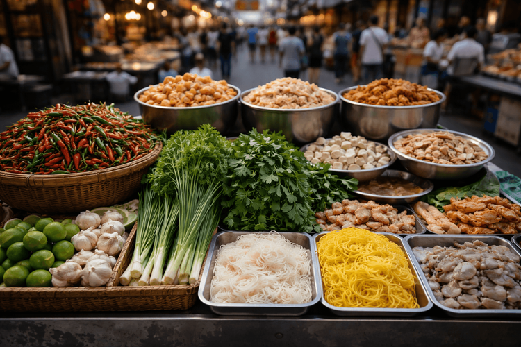 Bangkok Street Food Ingredients Guide: Chili, Herbs, Noodles, and Proteins You’ll See at Khao San Road Stalls