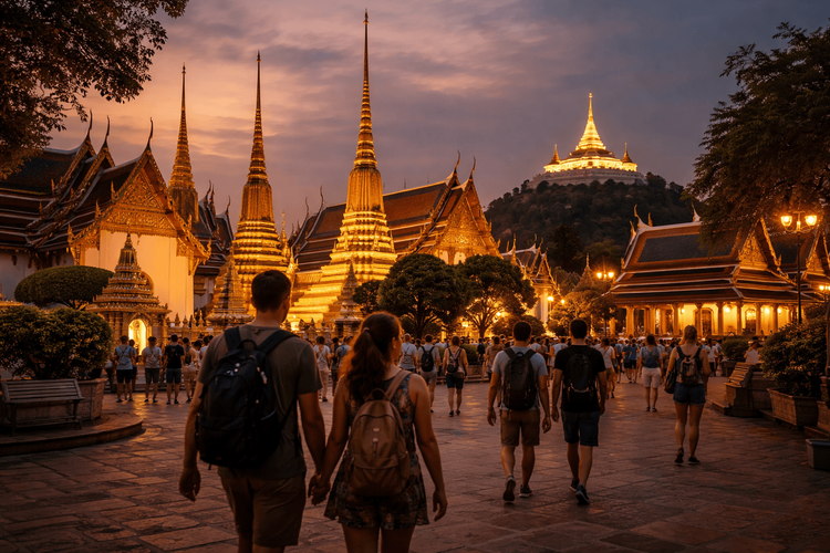 Bangkok Temple Run After Dark: Sunset-to-Evening Visit to Wat Pho, the Grand Palace, and Golden Mount from Khao San Road