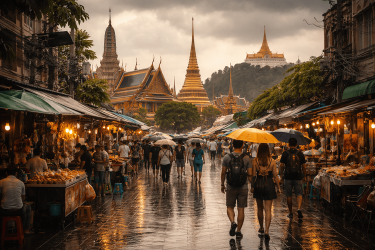 Bangkok Temple Run for Rainy Season: Wat Pho, Grand Palace, and Golden Mount from Khao San Road
