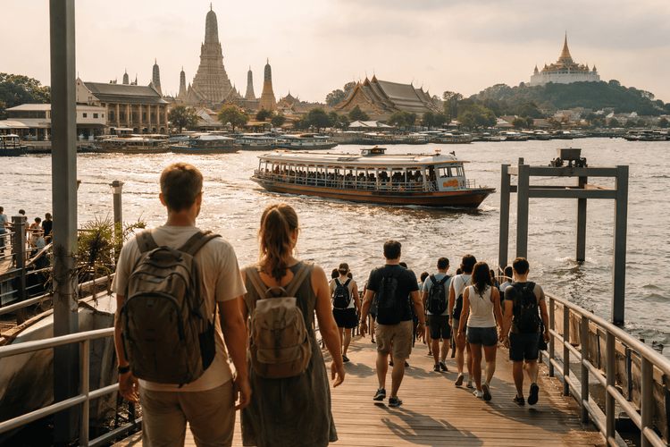 Bangkok Temple Run with Ferry and Walking Focus: A Scenic Old City Route to Wat Pho, the Grand Palace, and Golden Mount from Khao San Road