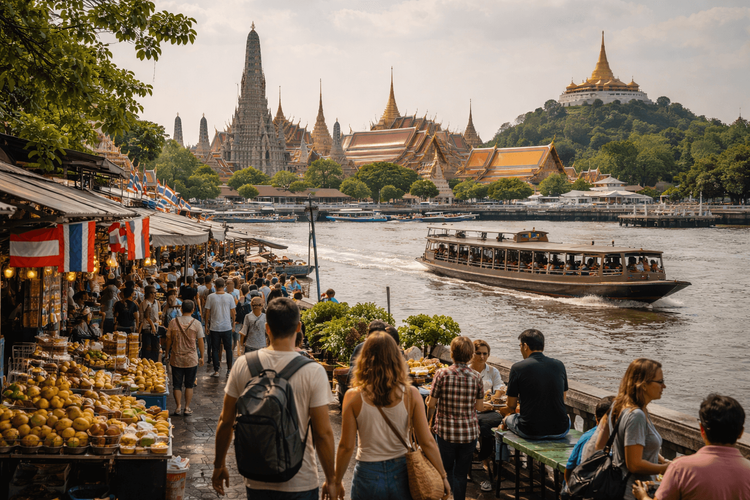Wat Pho, Grand Palace, and Golden Mount: A Temple Day Route with Market and Ferry Stops from Khao San Road